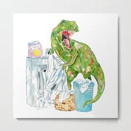 T-rex laundry dinosaur painting watercolour Metal Print
