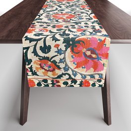Shakhrisyabz Suzani  Uzbekistan Antique Floral Embroidery Print Table Runner | Carpet, Abstract, Vintage, Flowers, Tribal, Shakhrisyabz, Rug, Flower, Bohemian, Outdoor 