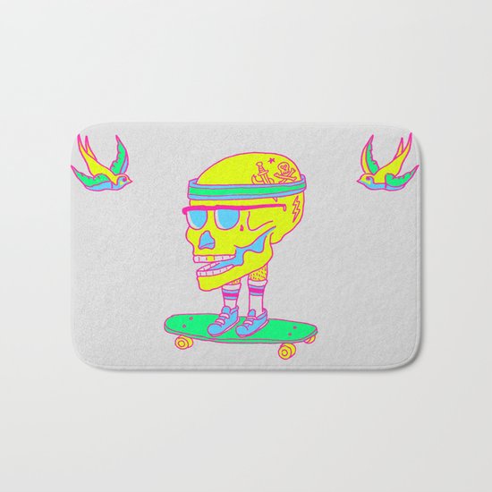 Skull on a skateboard Bath Mat
