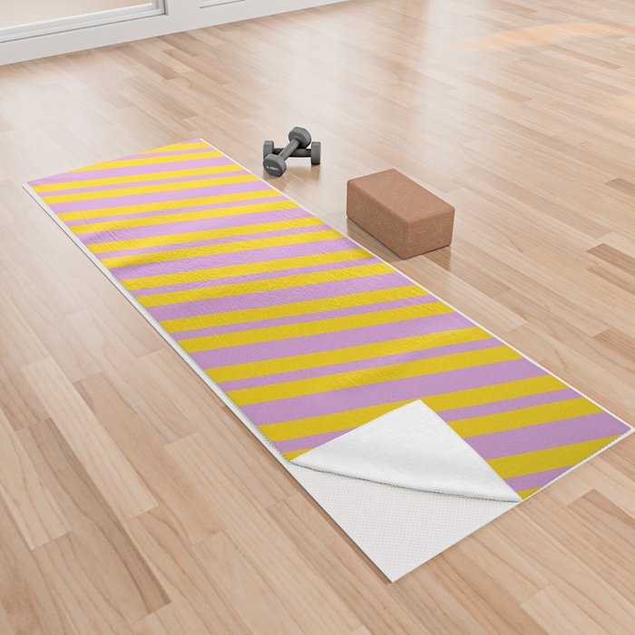 Plum & Yellow Colored Lined/Striped Pattern Yoga Towel