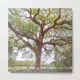 New Orleans French Quarter Green Mosaic Iconic Nola Oak Tree in Colorful Botanical Louisiana Nature Metal Print