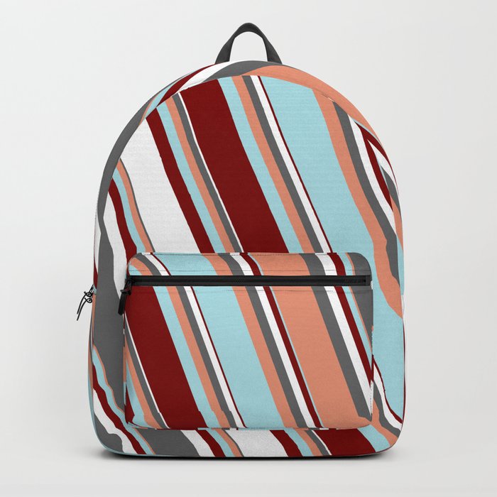 Colorful Dim Grey, Dark Salmon, Powder Blue, Maroon & White Colored Pattern of Stripes Backpack