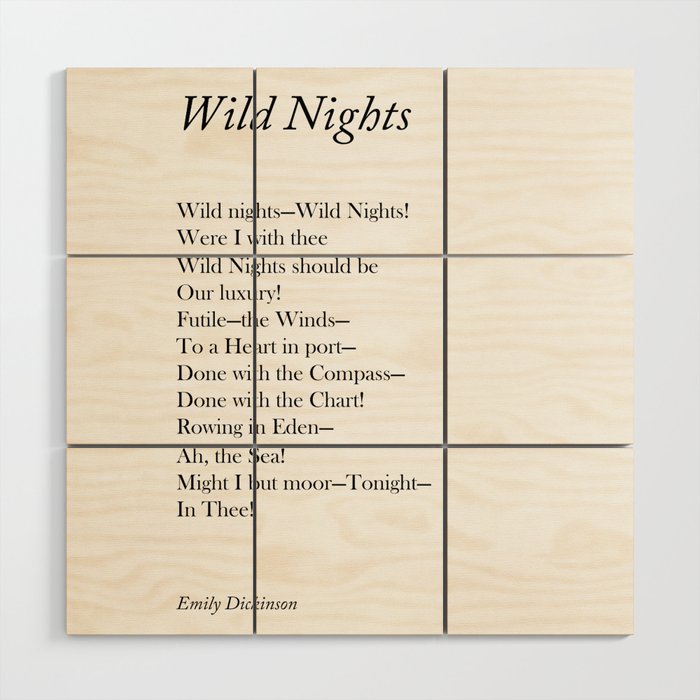 Wild Nights - Emily Dickinson Poem - Literature - Minimal Print Wood Wall Art