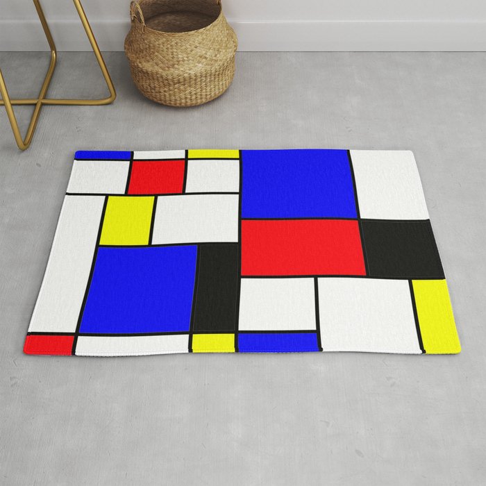 Red Blue Yellow Geometric Squares Rug by Efratul Society6