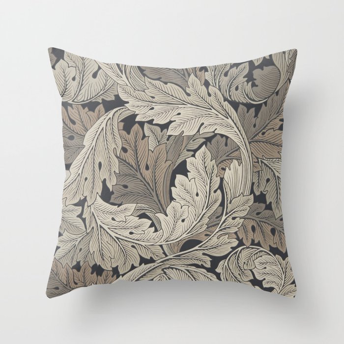William Morris Acanthus Leaves Charcoal Grey Vintage Pattern Throw