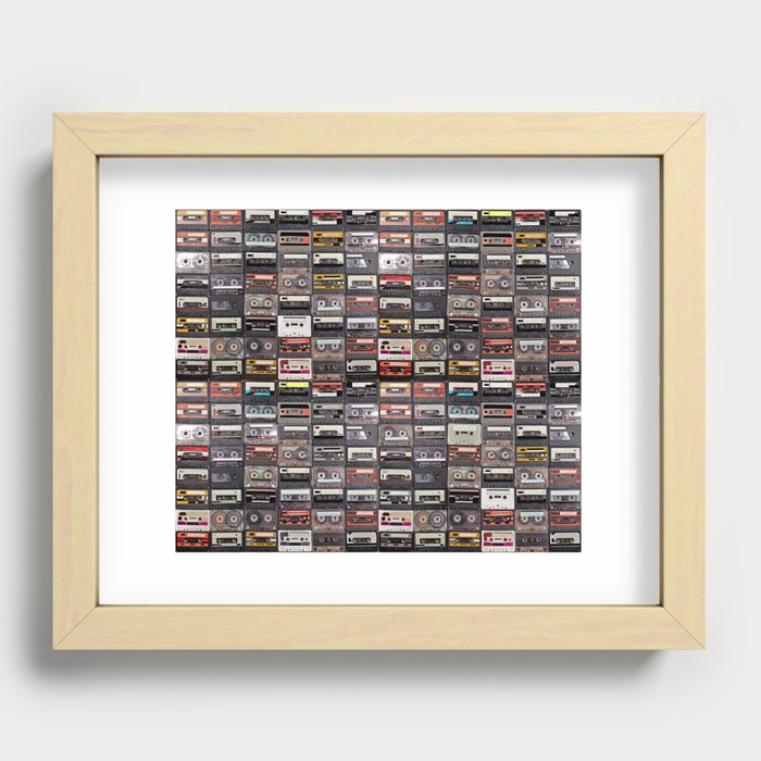 Huge collection of audio cassettes. Retro musical background Recessed Framed Print