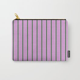 [ Thumbnail: Dark Green & Plum Colored Striped/Lined Pattern Carry-All Pouch ]