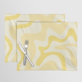 Retro Liquid Swirl Abstract Square in Soft Pale Pastel Yellow Placemat