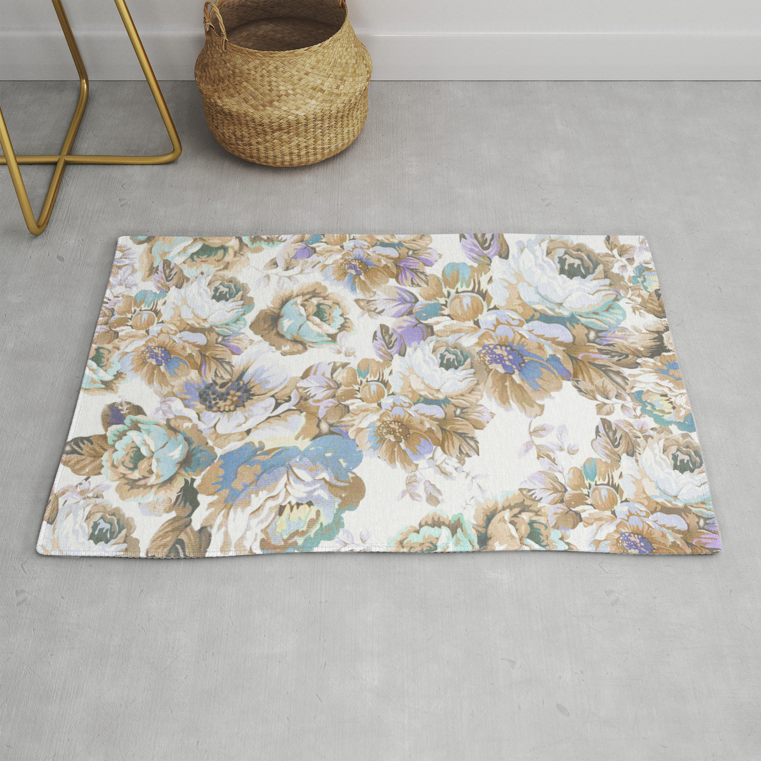 Vintage Blush Lavender Brown Teal Blue Roses Floral Rug By Pink Water Society6