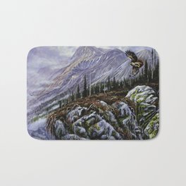 Redtail Hunter Bath Mat | Oil, Nature, Rocks, Hunting, Pinetrees, Mountains, Ledges, Painting, Clouds, Redtailhawk 