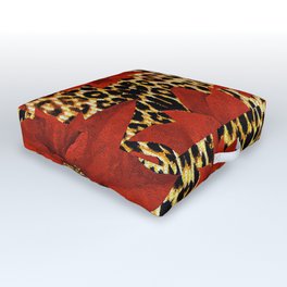 Animal Print Leopard and Red Poinsettia Outdoor Floor Cushion