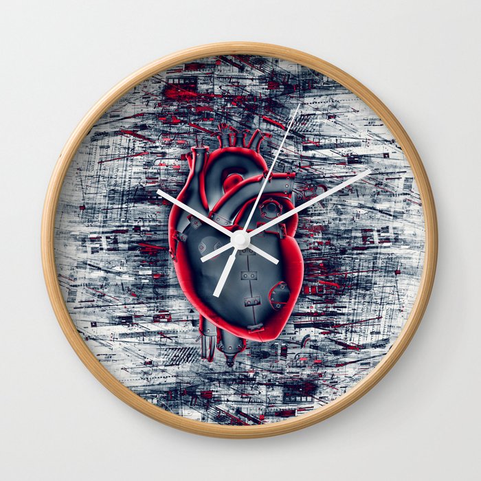 Gamer Heart Blue Crimson 3d Render Of Mechanical Wall Clock By Grandeduc