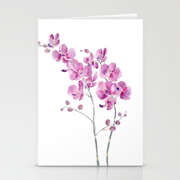 pinkish purple orchid flowers watercolor and ink  Stationery Cards