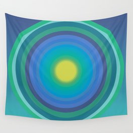 Deep Blue Green Vintage Circles Abstract Geometric Art Wall Tapestry