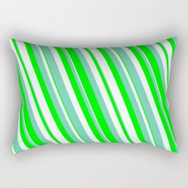 [ Thumbnail: Aquamarine, Lime & Mint Cream Colored Lines Pattern Rectangular Pillow ]