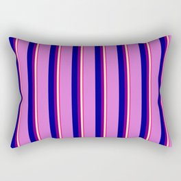 [ Thumbnail: Deep Pink, Beige, Purple, Dark Blue, and Orchid Colored Stripes Pattern Rectangular Pillow ]