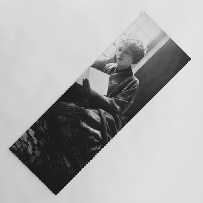 1918 Hollywood starlet actress Mary Pickford reading a love letter by the morning sunlight in window portrait black and white photograph - photography - photographs Yoga Mat