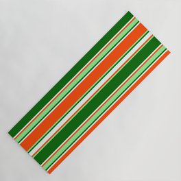 [ Thumbnail: Red, Light Green, Dark Green, and Mint Cream Colored Lined/Striped Pattern Yoga Mat ]