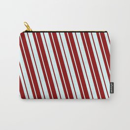 [ Thumbnail: Dark Red and Light Cyan Colored Lines/Stripes Pattern Carry-All Pouch ]