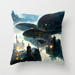 Postcards from the Future - Alien Metropolis Throw Pillow