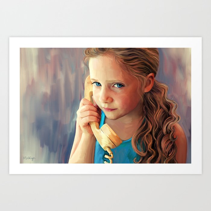 The Confidante - painting of a young girl on the phone Art Print