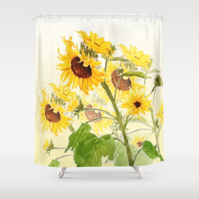 One Sunflower Watercolor Arts Shower Curtain