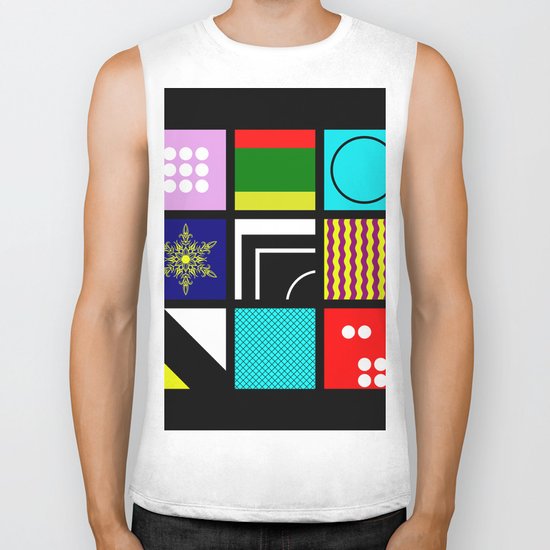 Eclectic 1 - Random collage of 9 bold colourful patterns in an abstract style Biker Tank