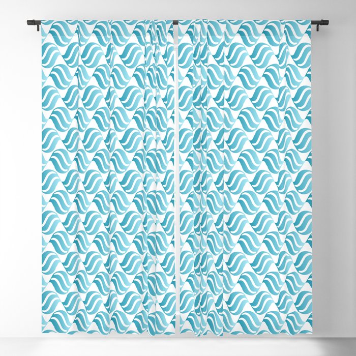 Turquoise Blue Ombré Abstract Wave Pattern Blackout Curtain