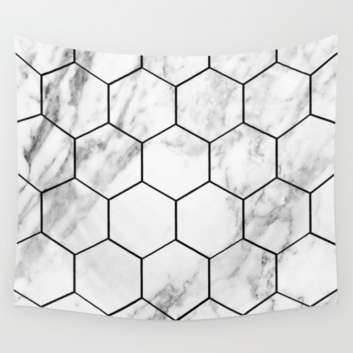 Marble hexagonal tiles - geometric beehive Wall Tapestry