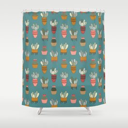Cacti & Planters in Turquoise Shower Curtain