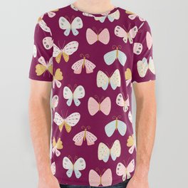 Butterflies on Maroon All Over Graphic Tee