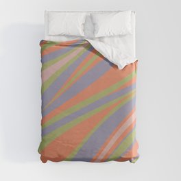 Fluid Vibes Retro Aesthetic Swirl Abstract Pattern in Lavender Blue, Cantaloupe, and Light Green Duvet Cover