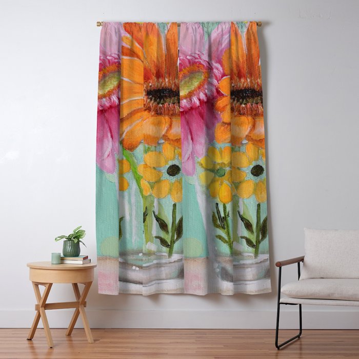 Gerber Daisy Retro Glass Painting Blackout Curtain By Mhughes