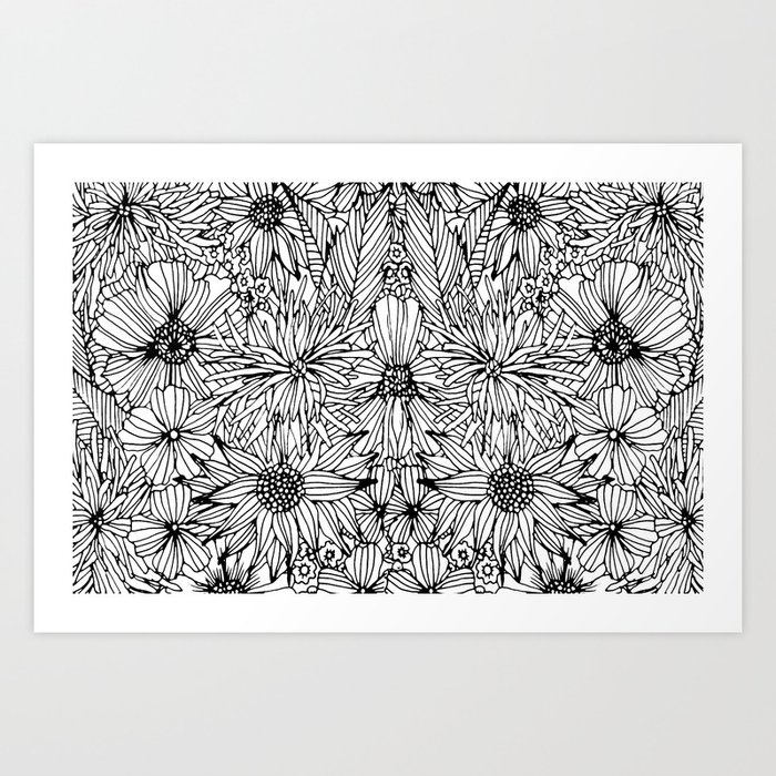 black and white flowers Art Print by Alisa Burke | Society6