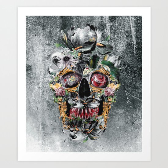 Skull on old grunge III Art Print