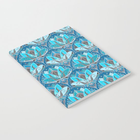 Art Deco Lotus Rising - black, teal & turquoise pattern Notebook