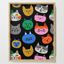 Funny colorful cat cartoon pattern Serving Tray
