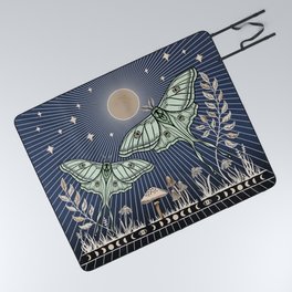 Luna Moths with moon and mushrooms - art and 2022 Lunar calendar (Northern Hemisphere) Picnic Blanket