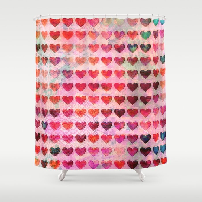 Heart Collage Red Pink Orange Shower Curtain