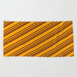 [ Thumbnail: Brown and Orange Colored Striped/Lined Pattern Beach Towel ]