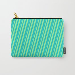 [ Thumbnail: Green & Dark Turquoise Colored Stripes Pattern Carry-All Pouch ]