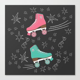 Vintage Roller Skates on blackboard pattern Canvas Print