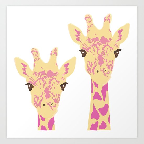 pinky giraffe sisters Art Print