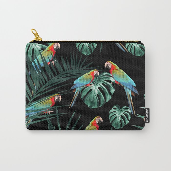 Parrots in the Tropical Jungle Night #2 #tropical #decor #art #society6 Carry-All Pouch