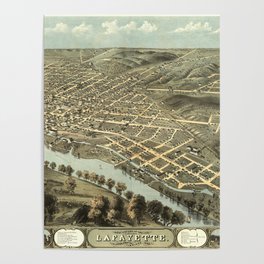 Vintage Pictorial Map of Lafayette Indiana (1868) Poster