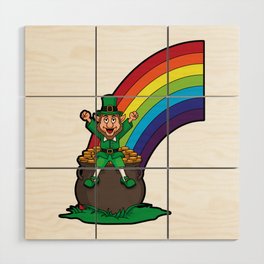Leprechaun Rainbow and Pot of Gold Saint Patrick Day T-Shirt Wood Wall Art