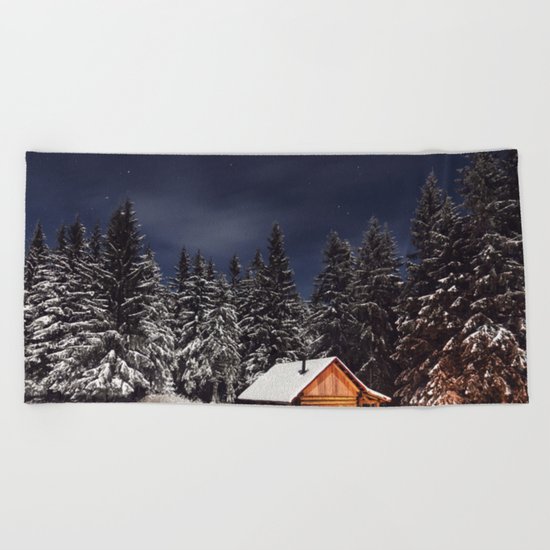 A Winter Scene (Forest, Cabin, Woods) Beach Towel
