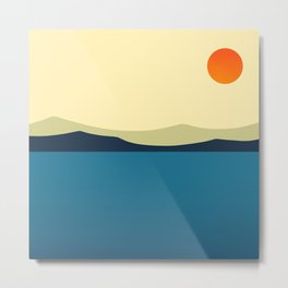 Minimalist Mountains and Sun Landscape Metal Print