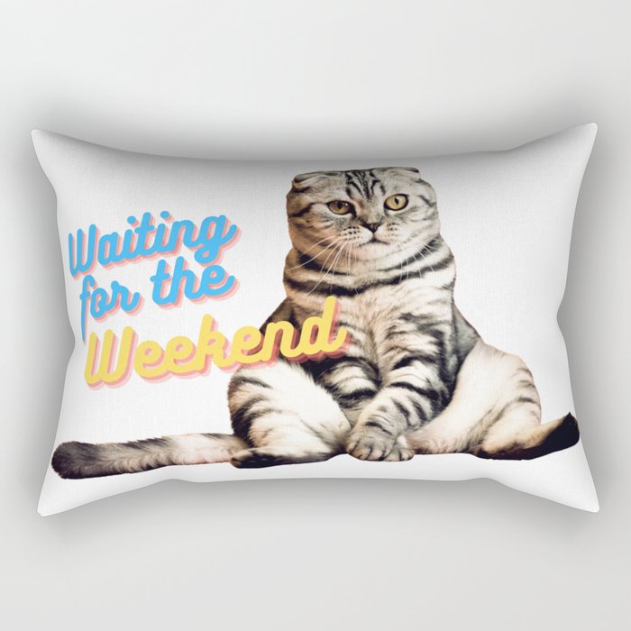 cute cat sit waiting for weekend lazy funny Rectangular Pillow
