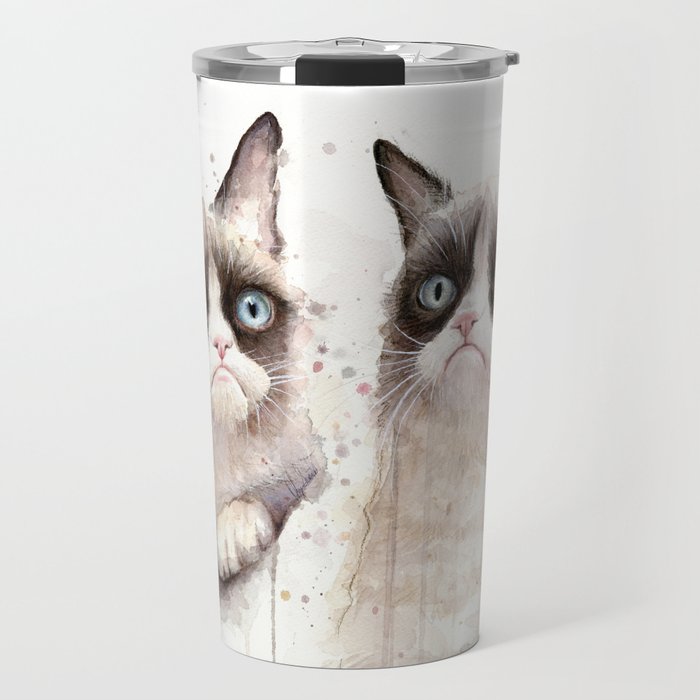 Grumpy Watercolor Cats Travel Mug